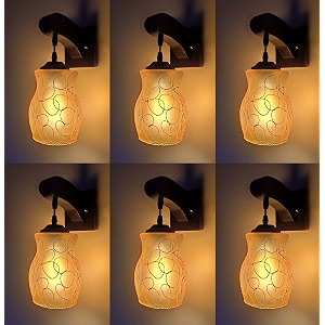 arus wooden and glass white circular line pattern gold yellow shade downlight fancy wall light for home yellow  pack of 6