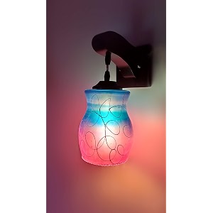 arus wooden and glass white circular line pattern pink blue shade downlight fancy wall light for home pink-blue  pack of 1