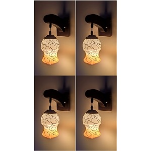 arus wooden and glass white circular line pattern yellow white shade downlight fancy wall light for home yellow-white  pack of 4