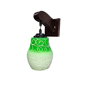 arus wooden and glass white circular line pattern green shade downlight fancy wall lamp for home white-green  pack of 2