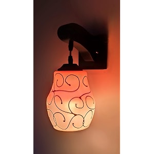 arus wooden and glass white circular line pattern orange shade downlight fancy wall lamp for home white-orange  pack of 1