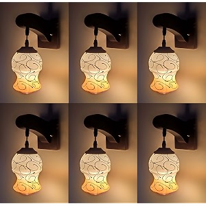 arus wooden and glass white circular line pattern yellow white shade downlight fancy wall light for home yellow-white  pack of 6