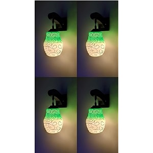 arus wooden and glass white circular line pattern green shade downlight fancy wall lamp for home white-green  pack of 4