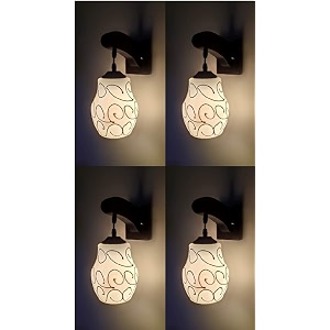 arus wooden and glass white circular line pattern white shade downlight fancy wall lamp for home white  pack of 4