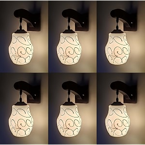 arus wooden and glass white circular line pattern white shade downlight fancy wall lamp for home white  pack of 6
