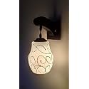 Arus Wooden and Glass White Circular Line Pattern White Shade Downlight Fancy Wall Lamp for Home (White ; Pack of 1)