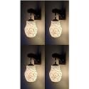 Arus Wooden and Glass White Circular Line Pattern White Shade Downlight Fancy Wall Lamp for Home (White ; Pack of 4)