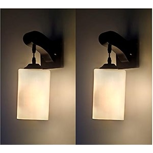 arus wooden and glass white cuboidal shape downlight fancy wall lamp for home white  pack of 2