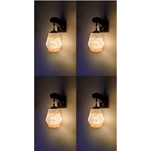 arus wooden and glass white curved line pattern yellow shade downlight fancy wall lamp for home white-yellow  pack of 4