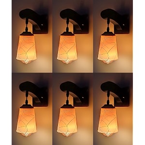 arus wooden and glass white curved line pattern yellow white shade downlight fancy wall light for home yellow-white  pack of 6