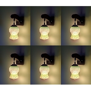 arus wooden and glass white curved line pattern green spray shade downlight fancy wall light for home green  pack of 6