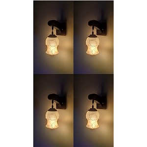 arus wooden and glass white curved line pattern yellow spray shade downlight fancy wall light for home yellow  pack of 4