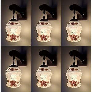 arus wooden and glass white curved line flower pattern brown white shade downlight fancy wall lamp for home brown-white  pack of 6