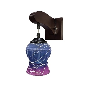arus wooden and glass white curved line pattern pink blue shade downlight fancy wall lamp for home pink-blue  pack of 2