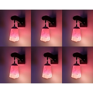 arus wooden and glass white curved line pattern pink white shade downlight fancy wall light for home pink-white  pack of 6