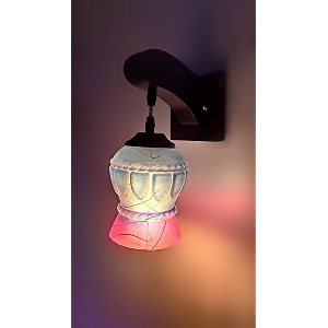 arus wooden and glass white curved line pattern pink blue shade downlight fancy wall lamp for home pink-blue  pack of 1