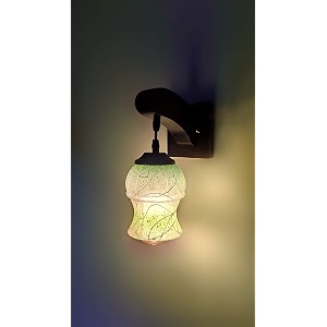 arus wooden and glass white curved line pattern green spray shade downlight fancy wall light for home green  pack of 1