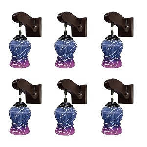 arus wooden and glass white curved line pattern pink blue shade downlight fancy wall lamp for home pink-blue  pack of 6