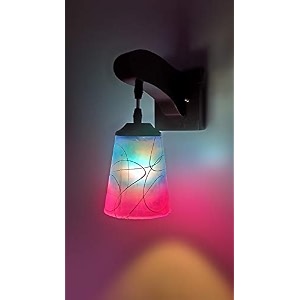 arus wooden and glass white curved line pattern pink blue shade downlight fancy wall light for home pink-blue  pack of 1