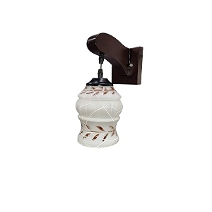 arus wooden and glass white curved line leaf pattern brown white shade downlight fancy wall lamp for home brown-white  pack of 2