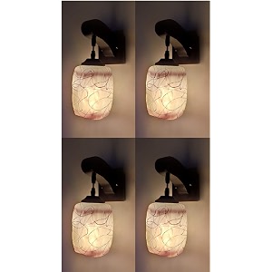 arus wooden and glass white curved line pattern white brown shade downlight fancy wall light for home brown-white  pack of 4