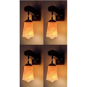 arus wooden and glass white curved line pattern yellow white shade downlight fancy wall light for home yellow-white  pack of 4