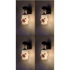 arus wooden and glass white curved line flower pattern brown white shade downlight fancy wall light for home brown-white  pack of 4