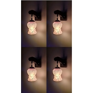 arus wooden and glass white curved line pattern pink shade downlight fancy wall lamp for home white  pack of 4