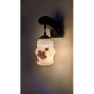 arus wooden and glass white curved line flower pattern brown white shade downlight fancy wall light for home brown-white  pack of 1