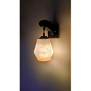 arus wooden and glass white curved line pattern yellow shade downlight fancy wall lamp for home white-yellow  pack of 1