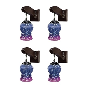 arus wooden and glass white curved line pattern pink blue shade downlight fancy wall lamp for home pink-blue  pack of 4