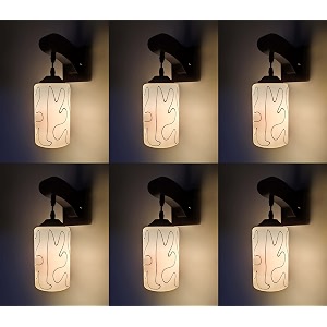 arus wooden and glass white curved line pattern white shade downlight fancy wall lamp for home white  pack of 6