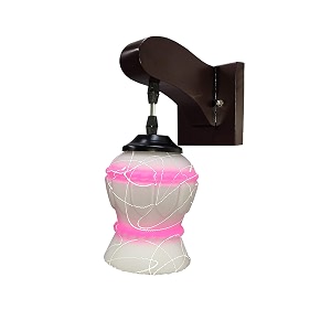 arus wooden and glass white curved line pattern pink white shade downlight fancy wall lamp for home pink-white  pack of 2