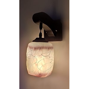 arus wooden and glass white curved line pattern white brown shade downlight fancy wall light for home brown-white  pack of 1