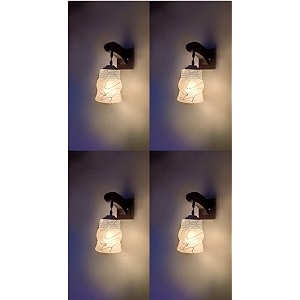arus wooden and glass white curved line pattern white shade downlight fancy wall lamp for home white  pack of 4