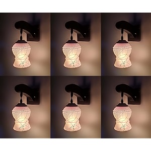 arus wooden and glass white curved line pattern pink shade downlight fancy wall lamp for home white  pack of 6