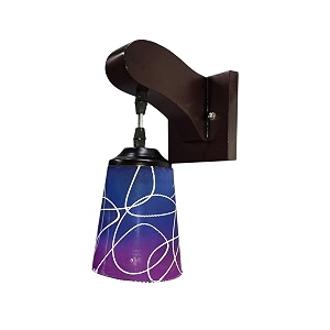 arus wooden and glass white curved line pattern pink blue shade downlight fancy wall light for home pink-blue  pack of 2