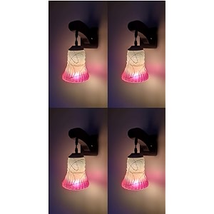 arus wooden and glass white curved line pattern pink white shade downlight fancy wall lamp for home pink-white  pack of 4