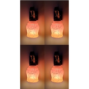arus wooden and glass white curved line design orange yellow shade downlight fancy wall light for home orange-yellow  pack of 4