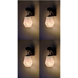 arus wooden and glass white curved line pattern pink shade downlight fancy wall light for home white-pink  pack of 4