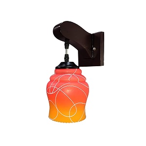 arus wooden and glass white curved line design orange yellow shade downlight fancy wall light for home orange-yellow  pack of 1