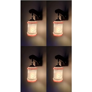 arus wooden and glass white curved line pattern orange white shade downlight fancy wall lamp for home orange-white  pack of 4