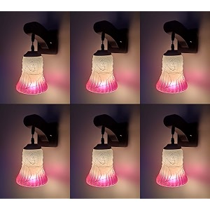 arus wooden and glass white curved line pattern pink white shade downlight fancy wall lamp for home pink-white  pack of 6