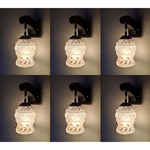 arus wooden and glass white curved line leaf pattern brown white shade downlight fancy wall lamp for home brown-white  pack of 6