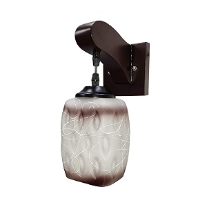 arus wooden and glass white curved line pattern white brown shade downlight fancy wall light for home brown-white  pack of 2