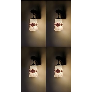 arus wooden and glass white curved line flower pattern brown white shade downlight fancy wall lamplight for home brown-white  pack of 4 lamp