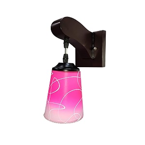 arus wooden and glass white curved line pattern pink white shade downlight fancy wall light for home pink-white  pack of 2