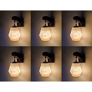 arus wooden and glass white curved line pattern yellow shade downlight fancy wall lamp for home white-yellow  pack of 6