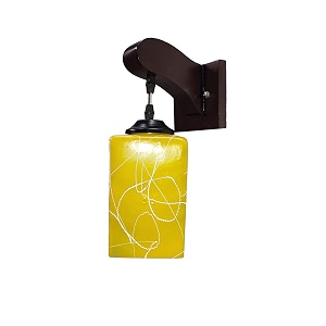 arus wooden and glass white curved line pattern yellow shade downlight wall lamp for home yellow  pack of 2