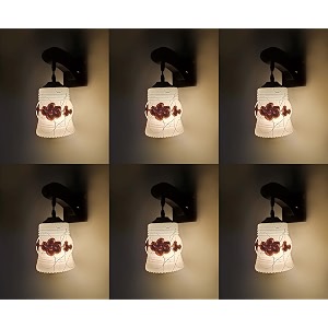 arus wooden and glass white curved line flower pattern brown white shade downlight fancy wall lamplight for home brown-white  pack of 6 lamp